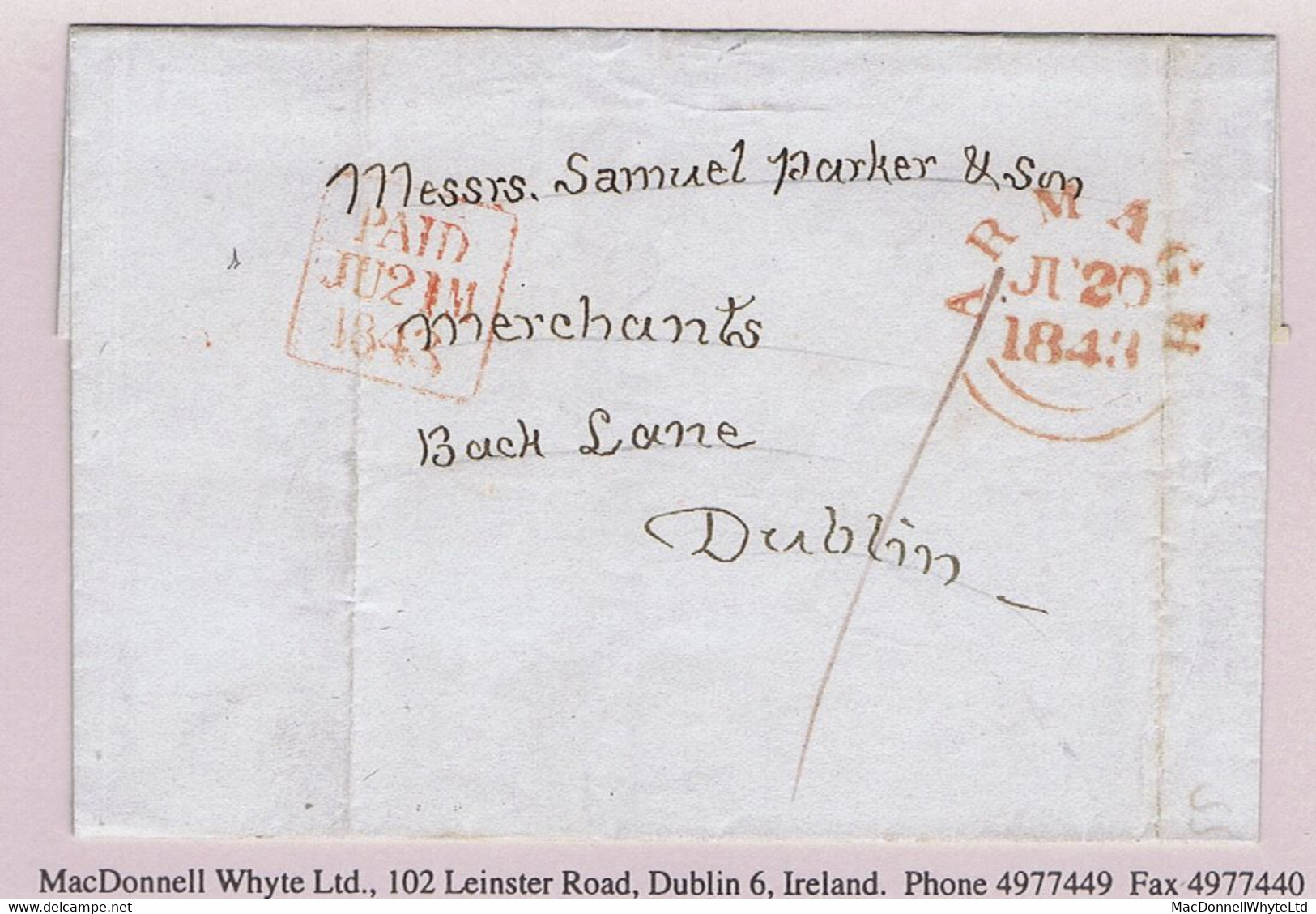 Ireland Armagh Uniform Penny Post 1844 Cover Maguiresbridge To Dublin Prepaid "1" With ARMAGH JU 20 1843 Cds In Red - Prephilately