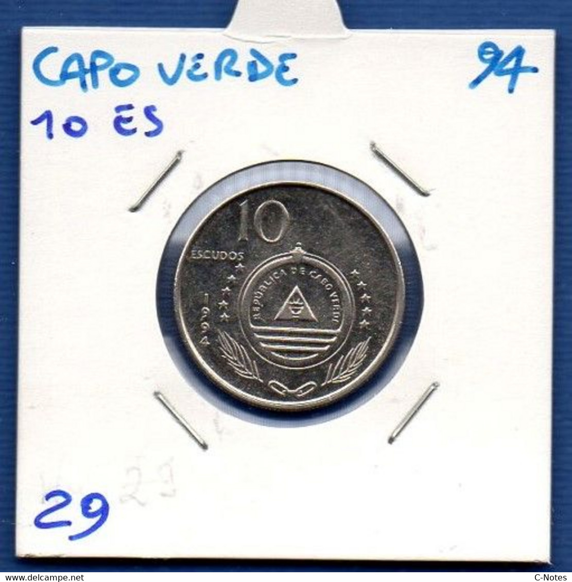 CAPO VERDE - 10 Escudos 1994 -  See Photos -  Km 29 - Cape Verde