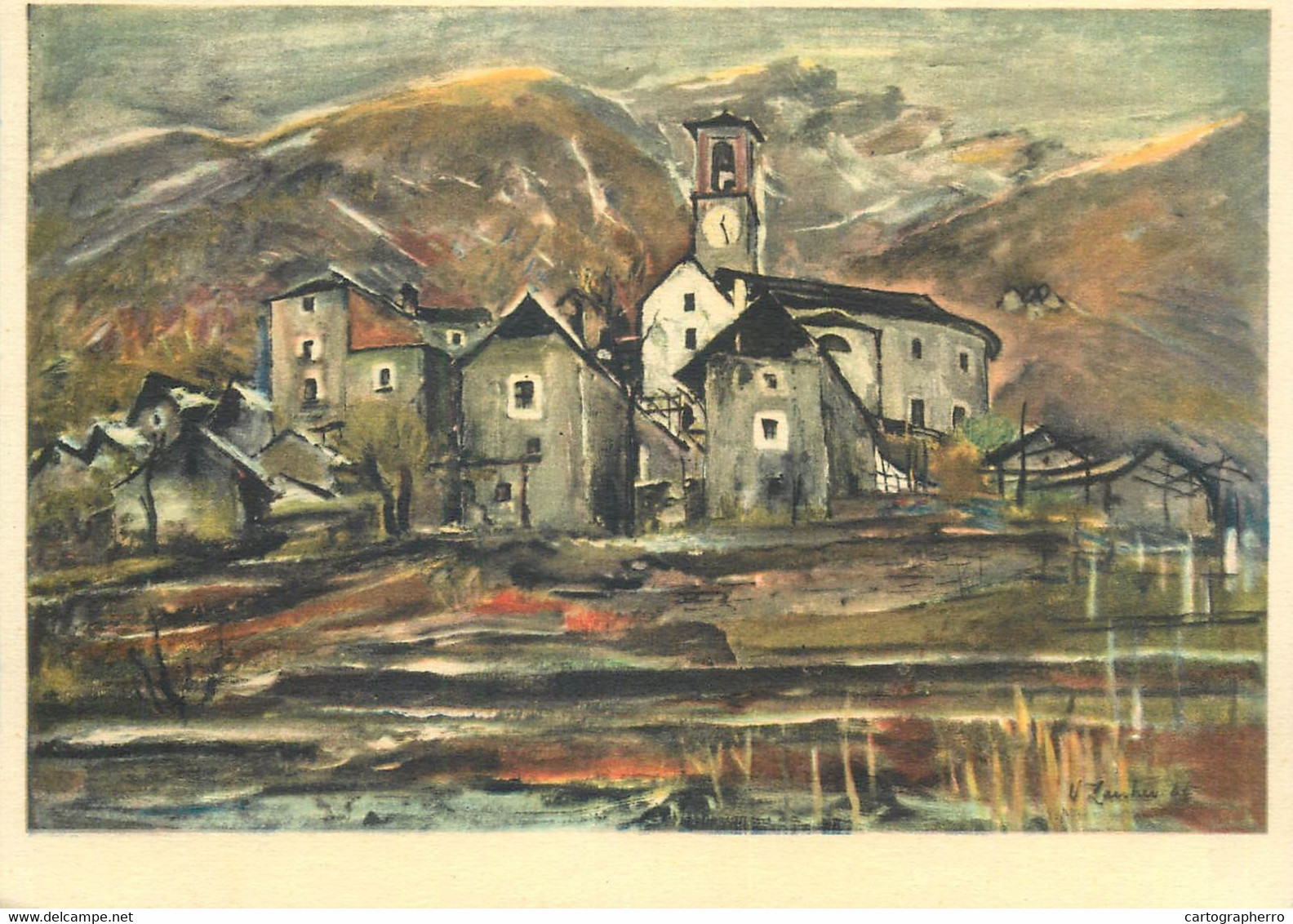 Switzerland Postcard Ugo Zaccheo Minusio Corippo Painting - Minusio