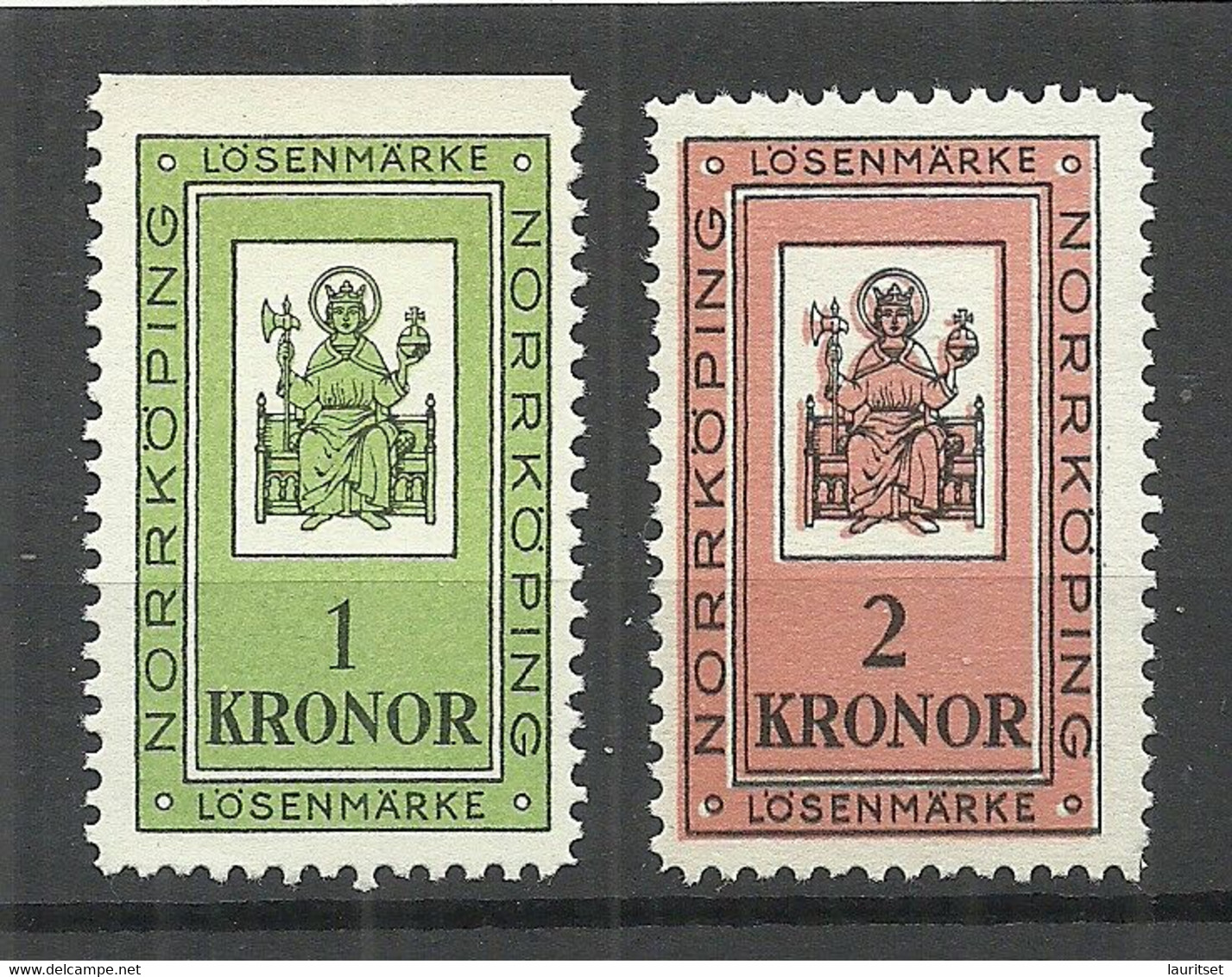 SCHWEDEN Sweden Norrköping Local Tax Steuermarken Taxe Lösenmärke 1 & 2. Kronor MNH - Ortsausgaben