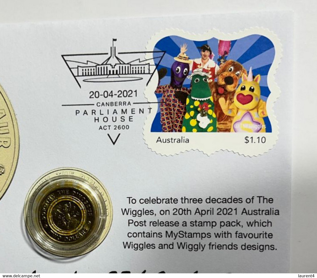 (3 M 2) Australia - $ 2.00 WIGGLES Dorothy The Dinosaur Coin On Cover With WIGGLE Stamp (p/m 20-4-2021) - Dollar