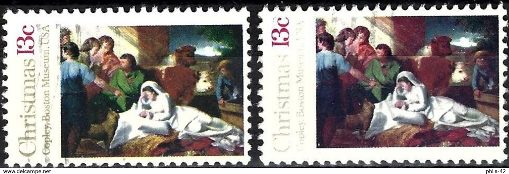 United States 1976 - Mi 1289 - YT 1148 ( Christmas : Nativity, By John Singleton Copely ) Two Shades Of Color - Variedades, Errores & Curiosidades