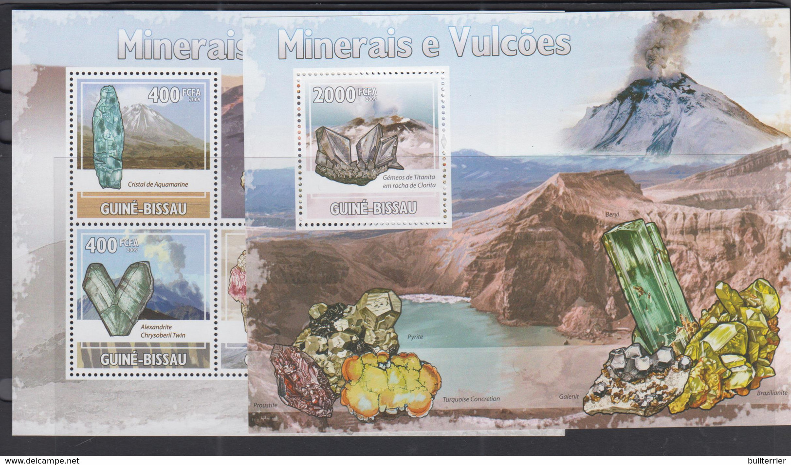 VOLCANOES - GUINEA BISSAU - 2009 - MINERALS & VOLCANOES SHEETLET OF 6 + S/SHEET  MINT NEVER HINGED - Volcans