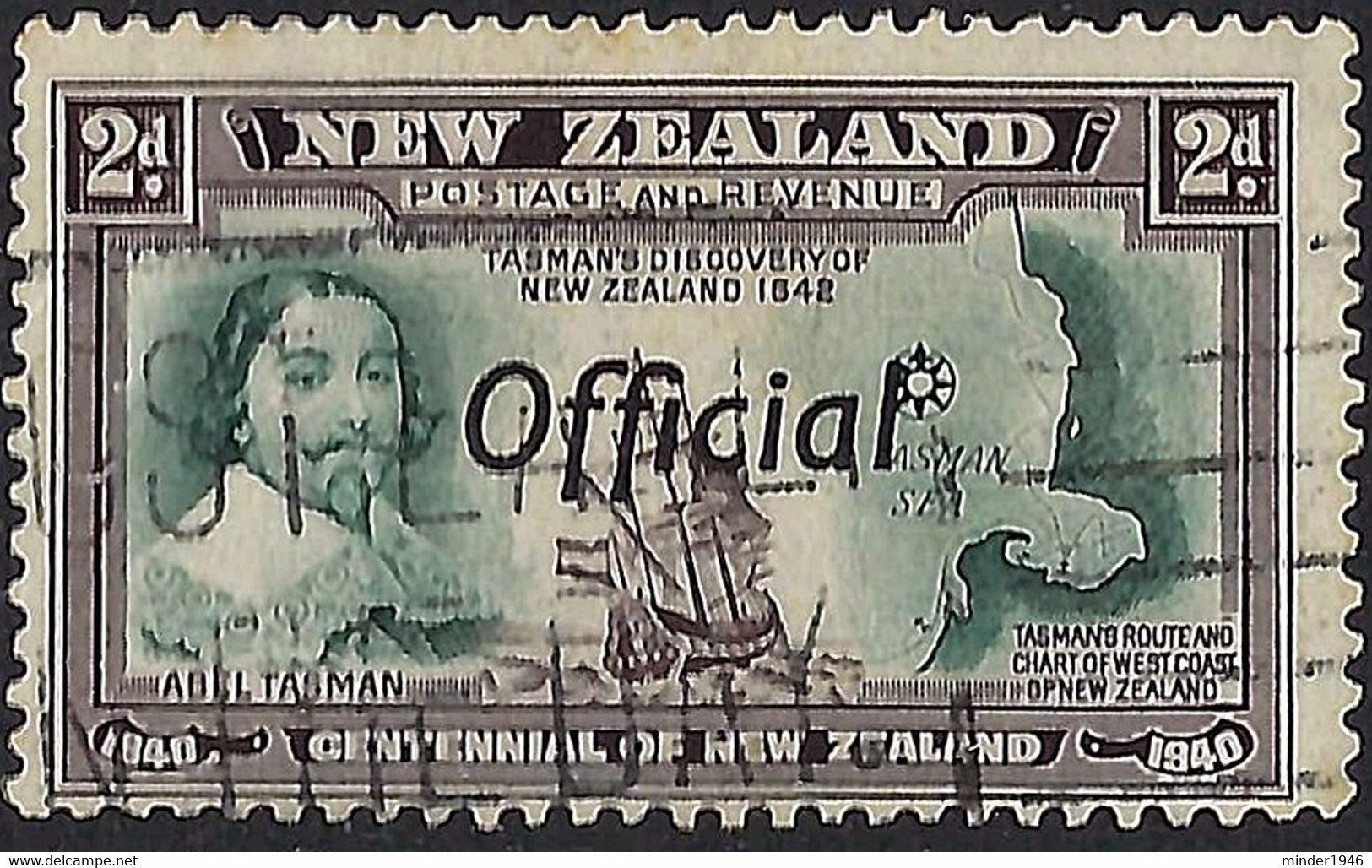 NEW ZEALAND 1940 KGVI 2d Blue-Green & Chocolate Official SGO144 Used - Gebraucht