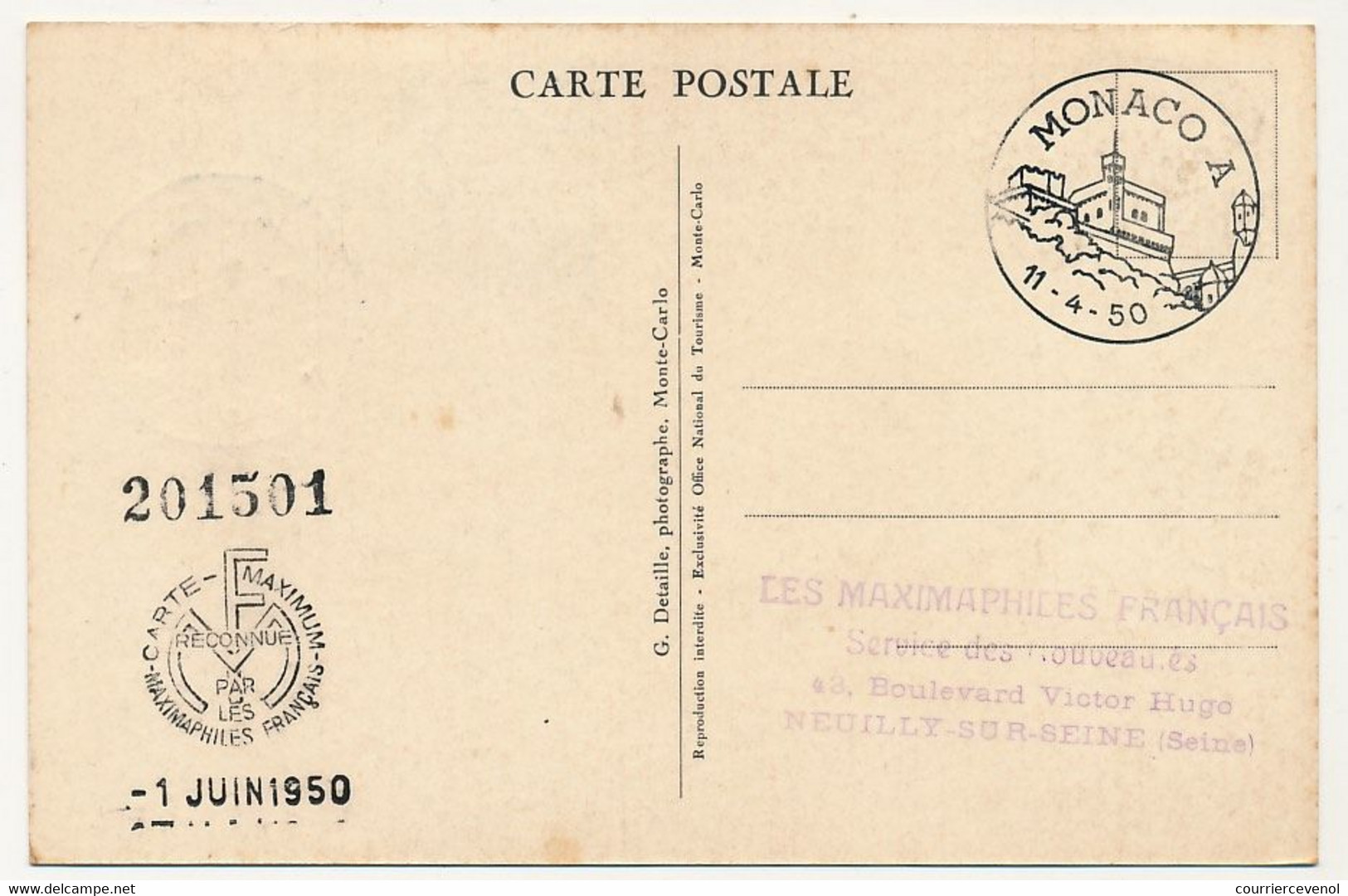 MONACO => Carte Maximum => 5F S.A.S. Rainier III - Monaco A - 1er Juin 1950 - Maximumkarten (MC)