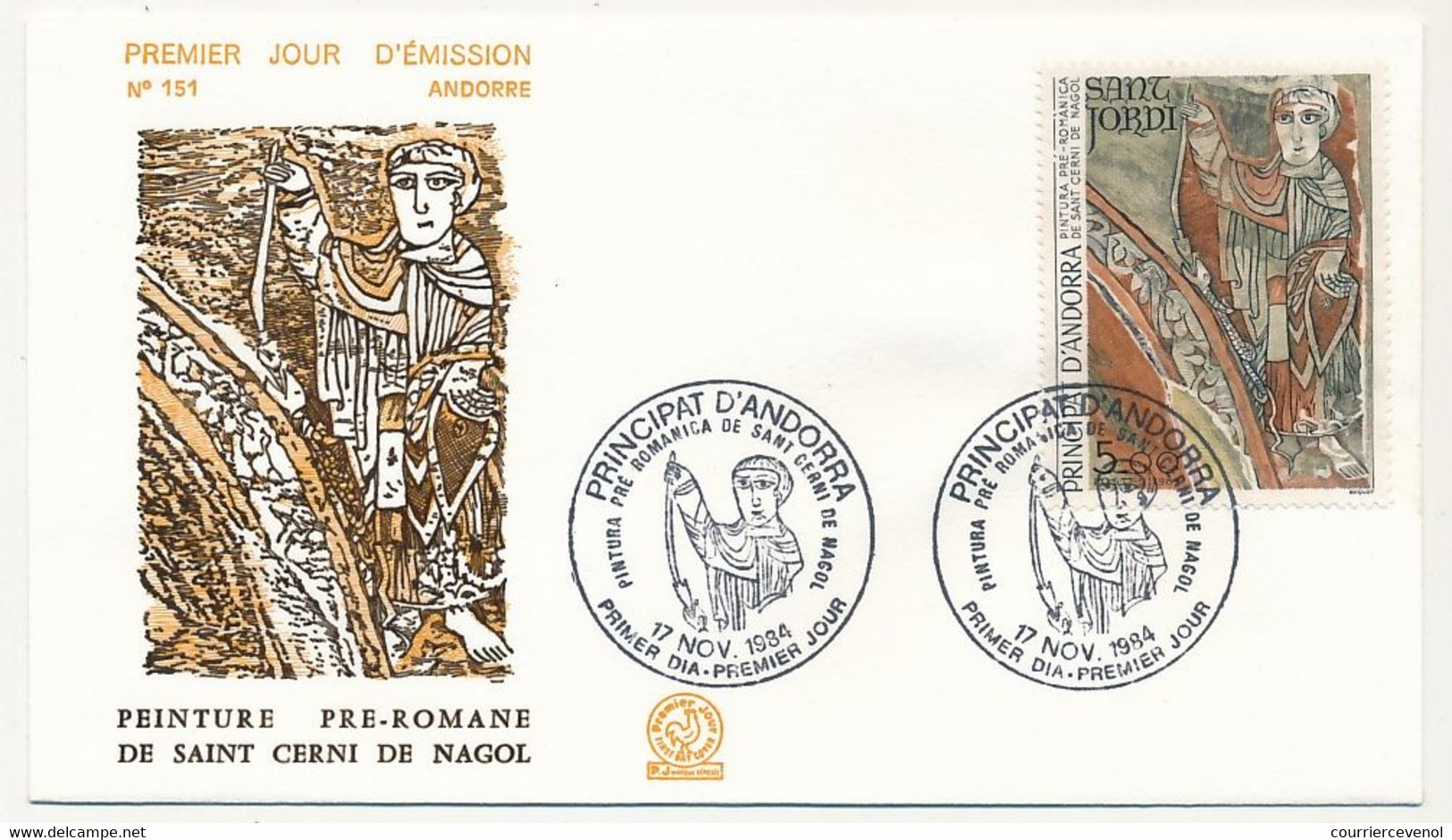 ANDORRE => Enveloppe FDC => 5,00 Peinture Romane De Saint Cerni De Nagol - Principat D'Andorra - 17 Nov 1984 - FDC