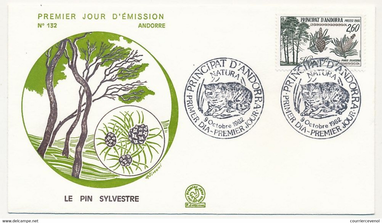 ANDORRE => 2 Enveloppes FDC => 1,80 Et 2,60 Nature (Pin Sylvestre / Chat Sauvage) - Principat D'Andorra - 9 Octobre 1982 - FDC