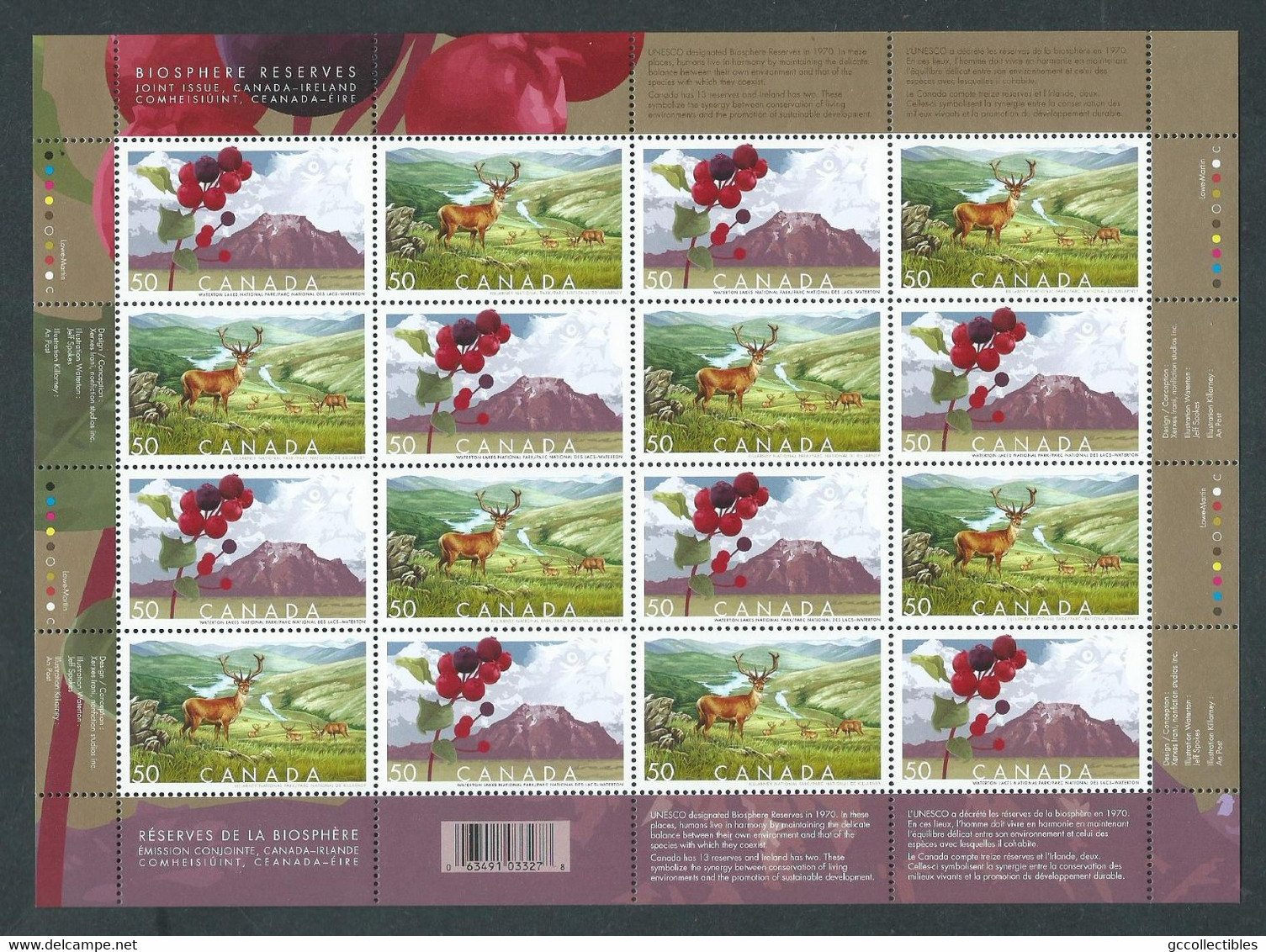 Canada # 2106a (2105-2106) - Full Pane Of 16 MNH - Biosphere Reserves - Hojas Completas