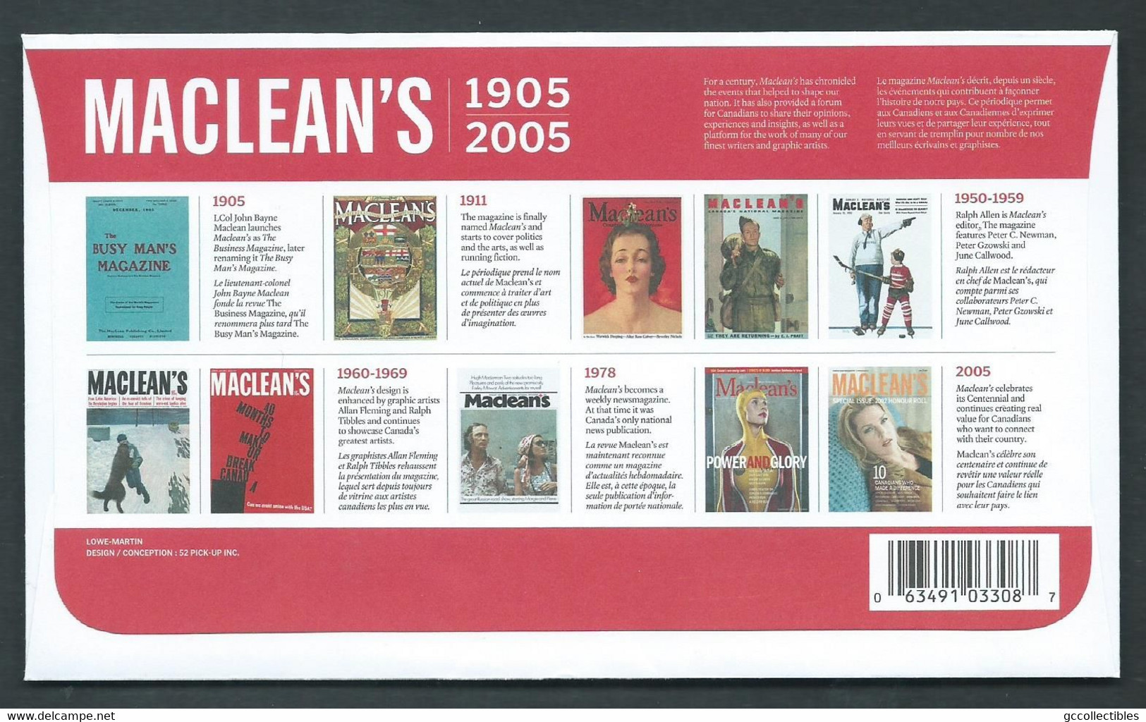 Canada # 2104 - Full Pane Of 16 MNH + FDC - Maclean's Magazine - Ganze Bögen