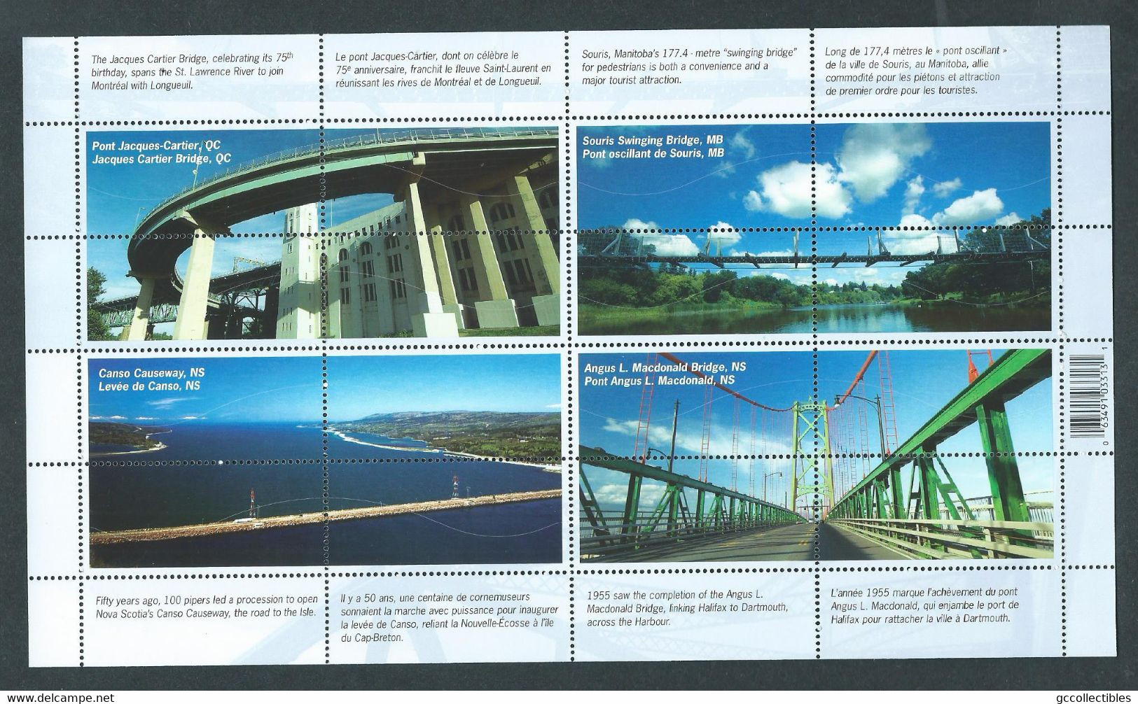 Canada # 2103a (2100-2103) - Full Pane Of 16 MNH - Canadian Bridges - Hojas Completas