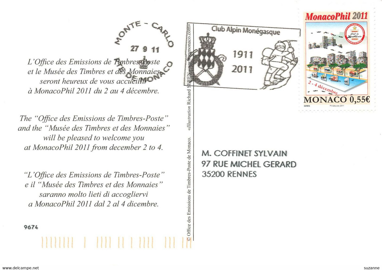 TIMBRES MONACO Sur 3 Cartes 2011 - NOEL - MONACOPHIL - Storia Postale