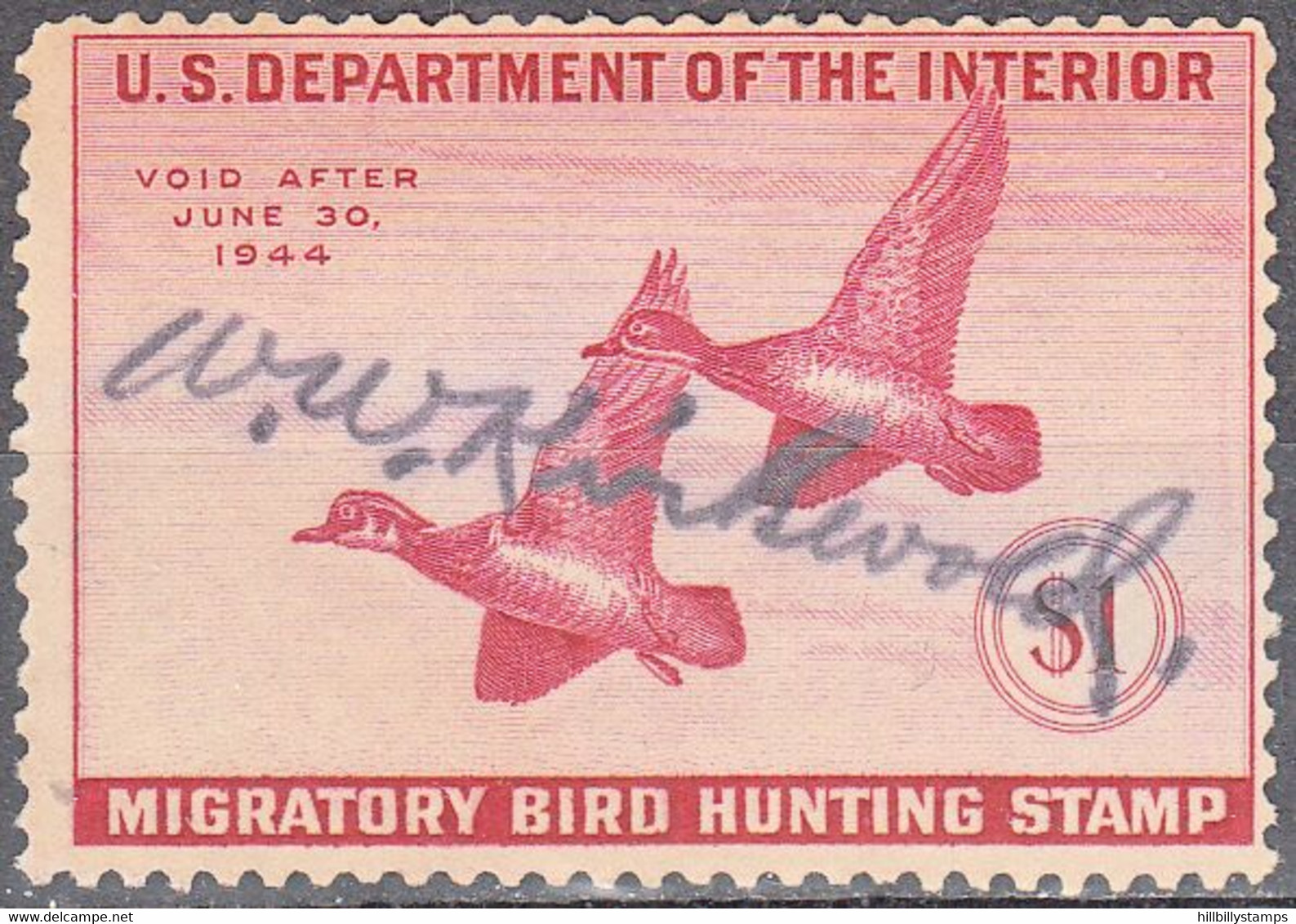 UNITED STATES  SCOTT NO RW10  USED  YEAR  1943 - Duck Stamps