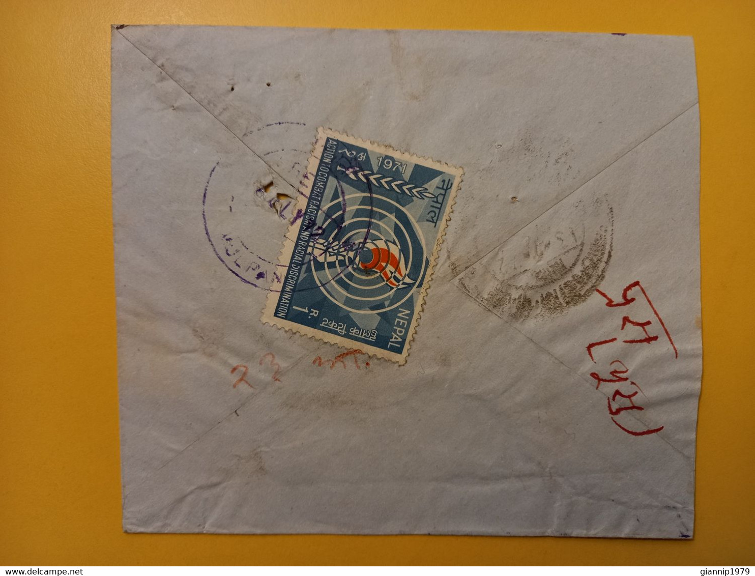 1972 BUSTA COVER RACCOMANDATA REGISTERED NEPAL BOLLO INTERNATIONAL YEAR RACIAL DISCRIMINATION OBLITERE' - Népal