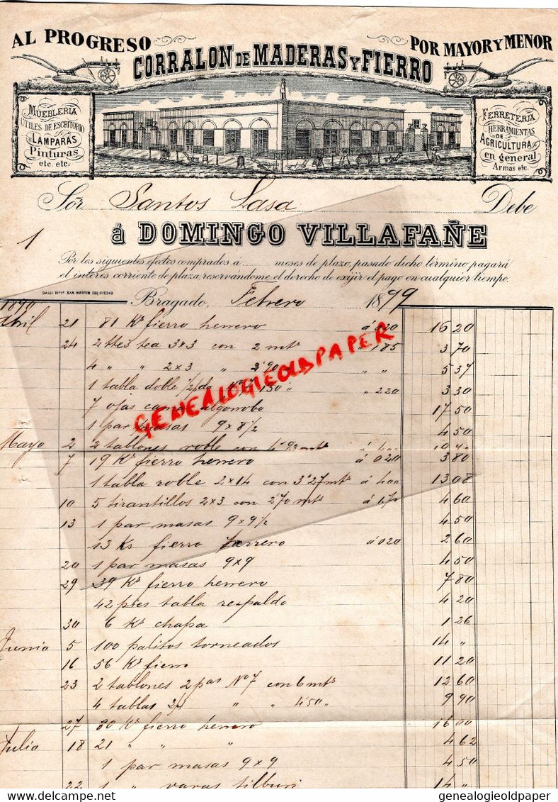 ETATS UNIS AMERIQUE - ARGENTINE-ARGENTINA- BRAGADO-RARE LETTRE DOMINGO VILLAFANE-CORRALON DE MADERAS Y FIERO-1899 - Estados Unidos