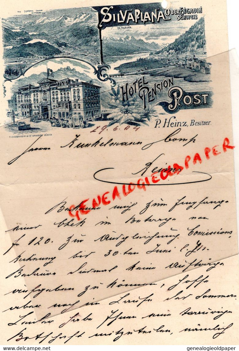 SUISSE- SCHWEIZ- RARE LETTRE SILVAPLANAL OBER ENGADIN- HOTEL PENSION POST-P. HEINZ BESITZER-1904 - Suisse