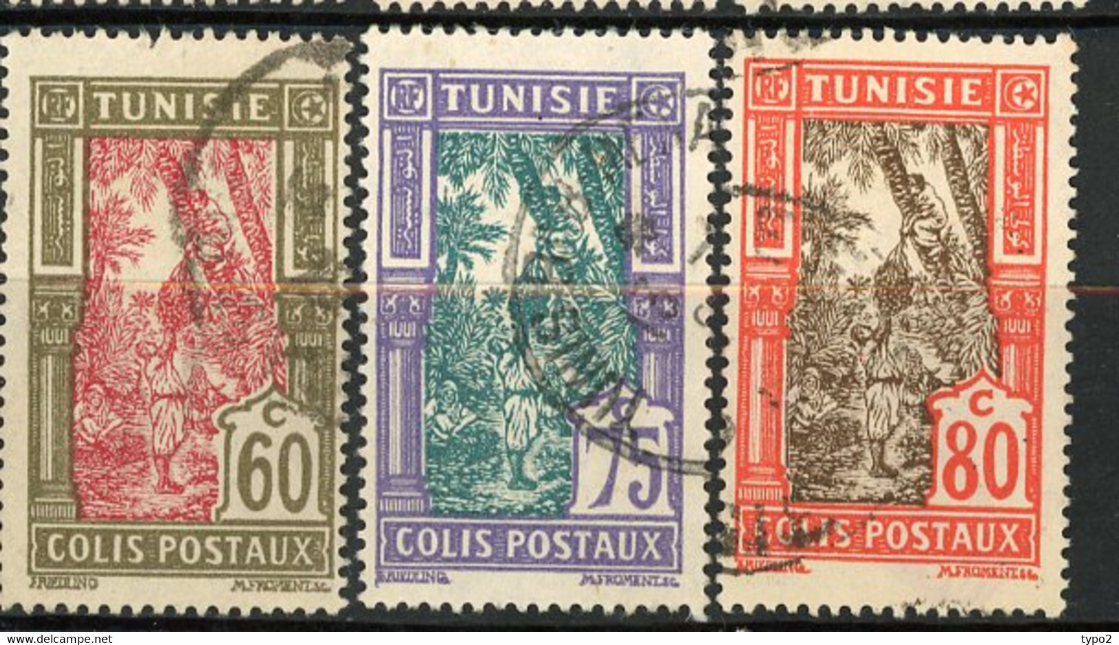 TUN - Yv. COLIS N°  17 à 19  (o)  60,75,80c  Dattes   Cote  3  Euro  BE - Autres & Non Classés