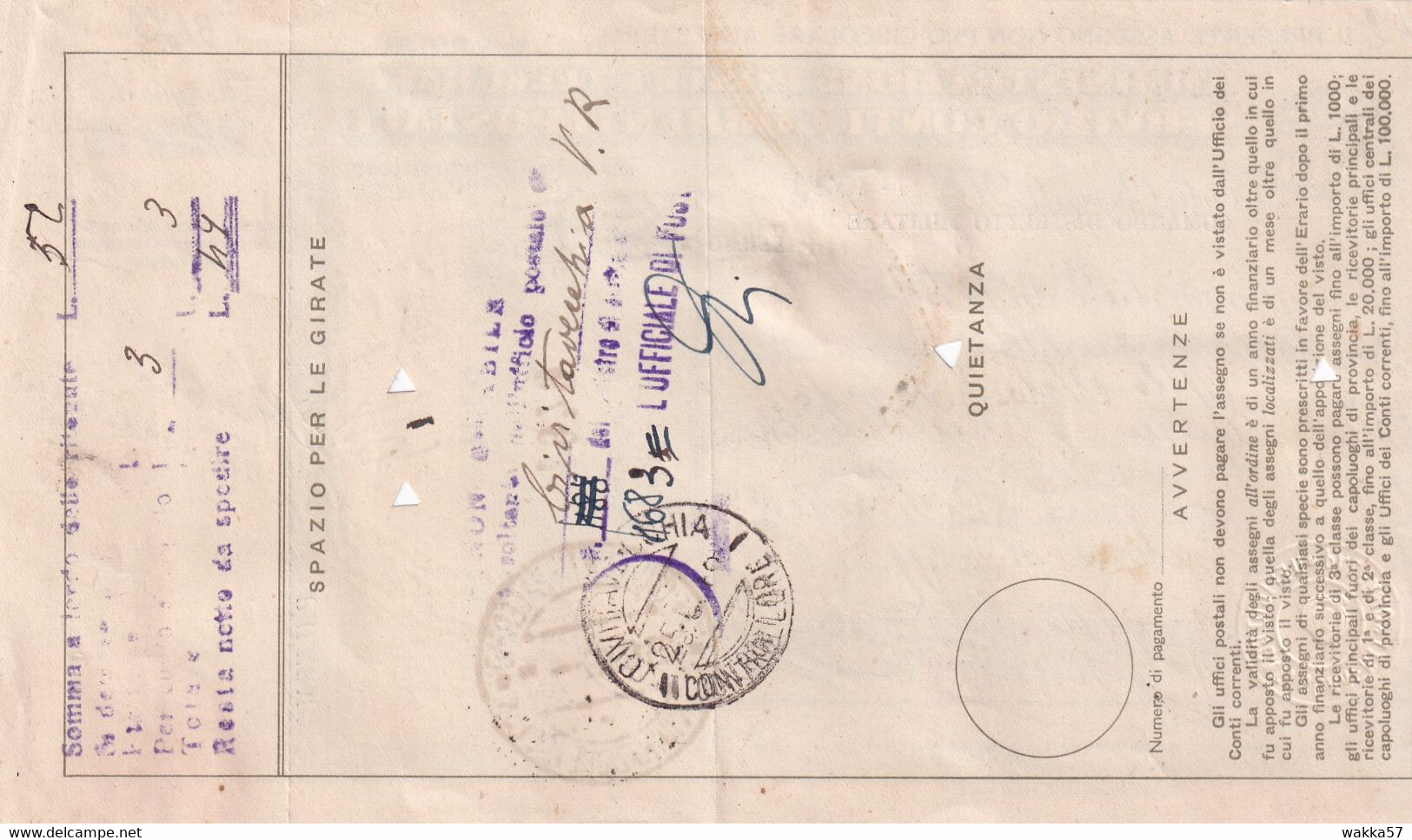 L82 - Assegno Postale1948 - Vaglia Postale