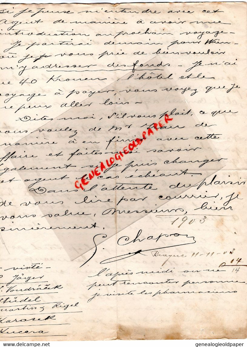 TCHEQUIE- TCHECOSLOVAQUIE-PRAGUE-RARE LETTRE COMMERCIALE HOTEL DE SAXE 1903- A MONNET COGNAC - Altri & Non Classificati