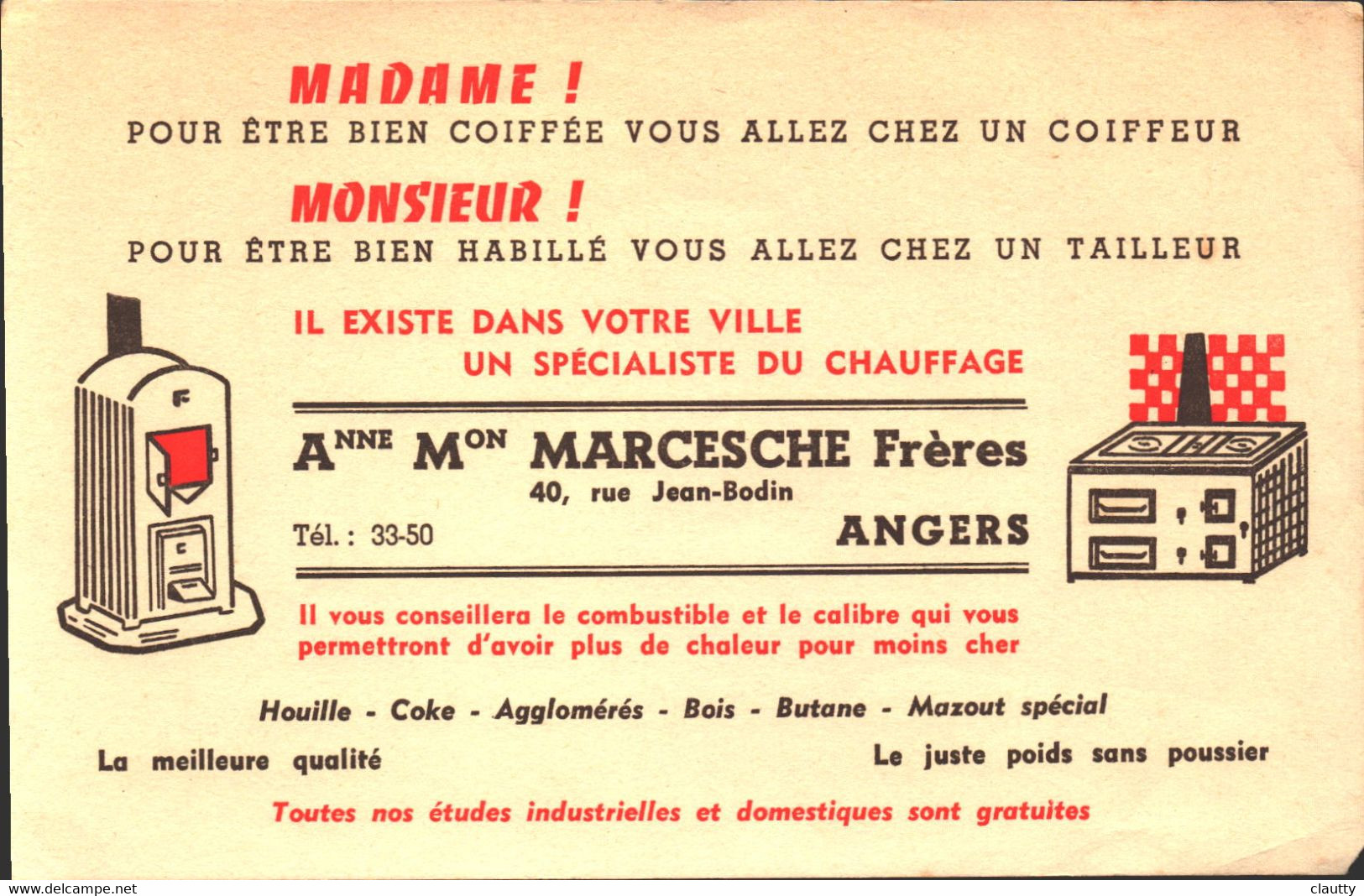 Buvard  Marcesche Frères Rue Jean Bodin Angers , Spécialiste Du Chauffage - Electricité & Gaz