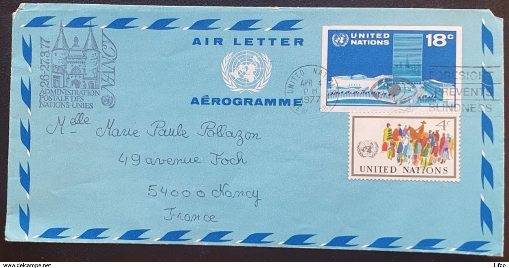 NATIONS UNIES 1977 : Aérogramme - Luftpost