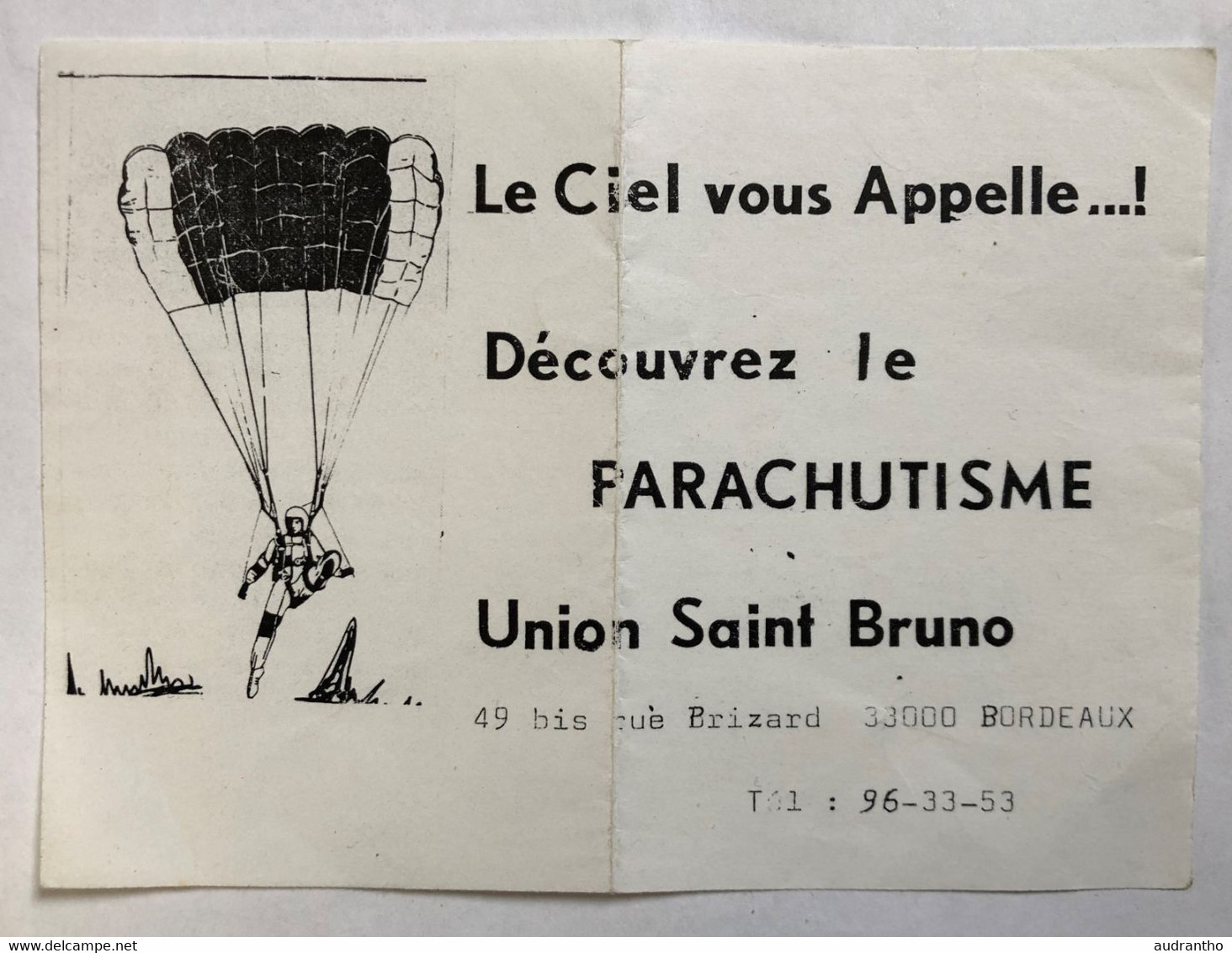 Ancien Document - Parachutisme Union Saint Bruno Bordeaux 49 Bis Rue Brizard - Parachutisme