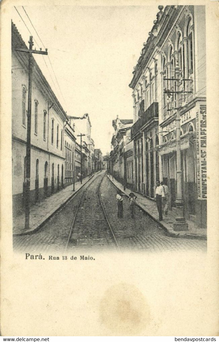 Brazil, BELÉM, Rua 13 De Maio, Street Scene, Tramway, Shop (1900s) Postcard - Belém