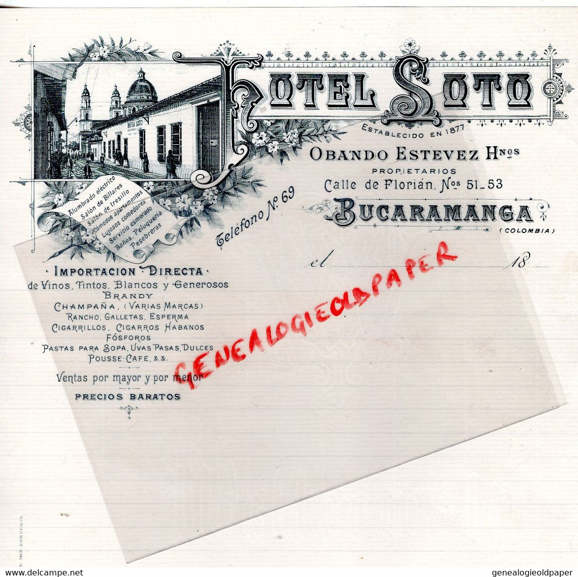 ETATS UNIS AMERIQUE - COLOMBIA-COLOMBIE-RARE LETTRE HOTEL SOTO-OBANDO ESTEVEZ-BUCARAMANGA-CALLE DE FLORIAN 51-1890 - United States