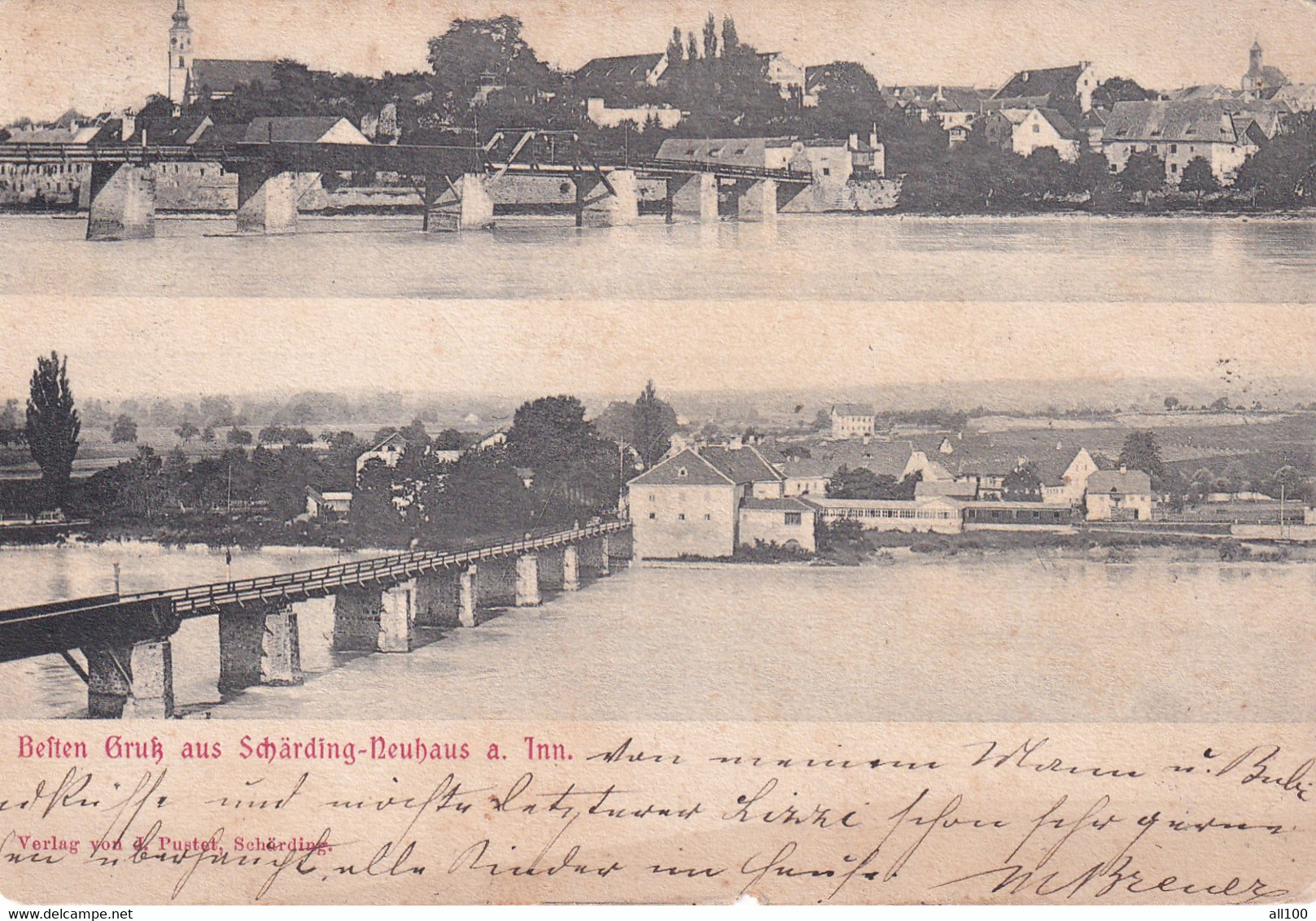 A22241 -Besten Gruss Aus Scharding Neuhaus Austria Post Card Used 1903 Stamp Kaiserliche Königliche Osterreichische Post - Schärding