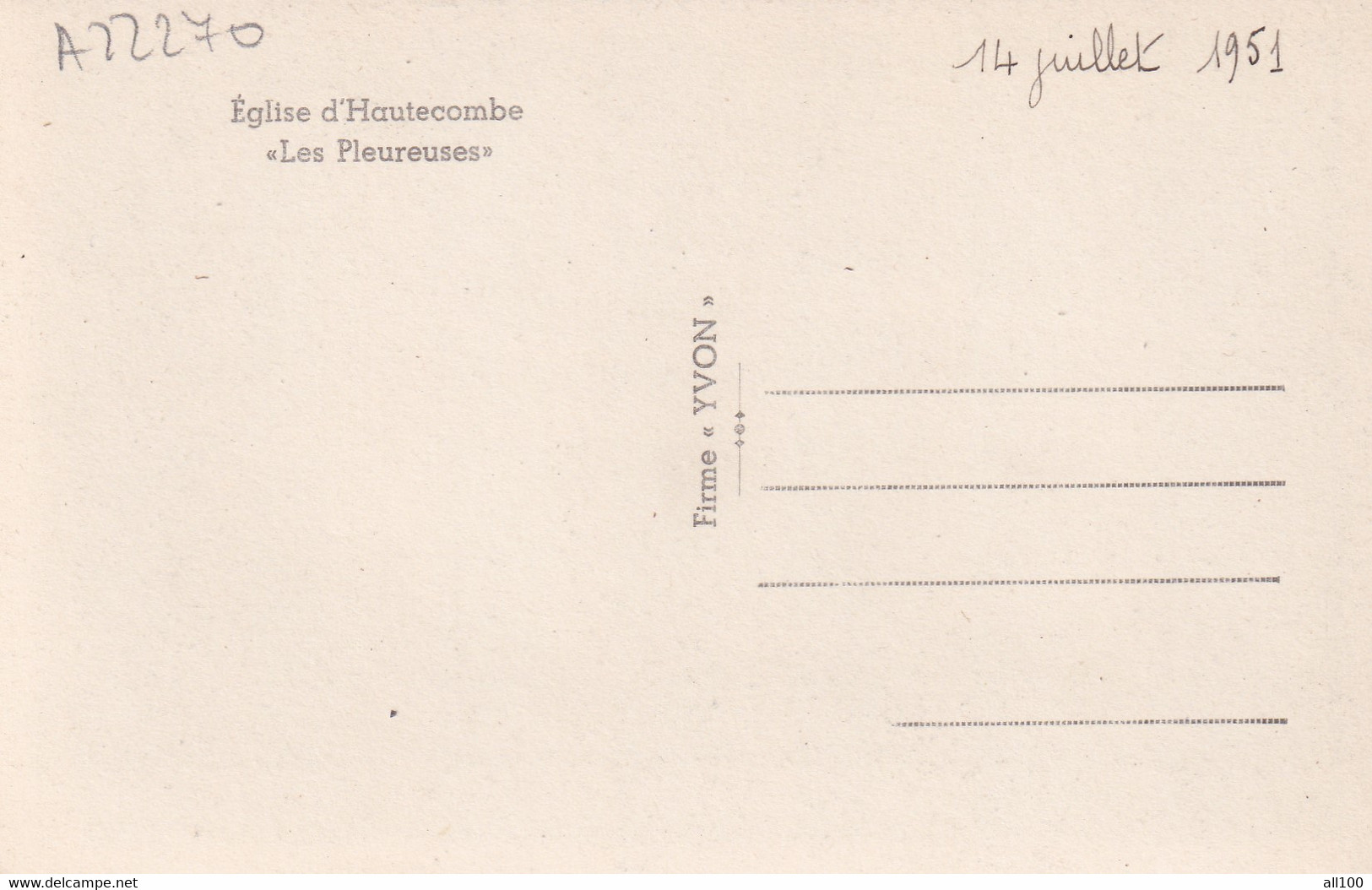 A22270 - Eglise D'Hautecombe Les Pleureuses Statue Church France Post Card Used 1951 Unc - Sculptures