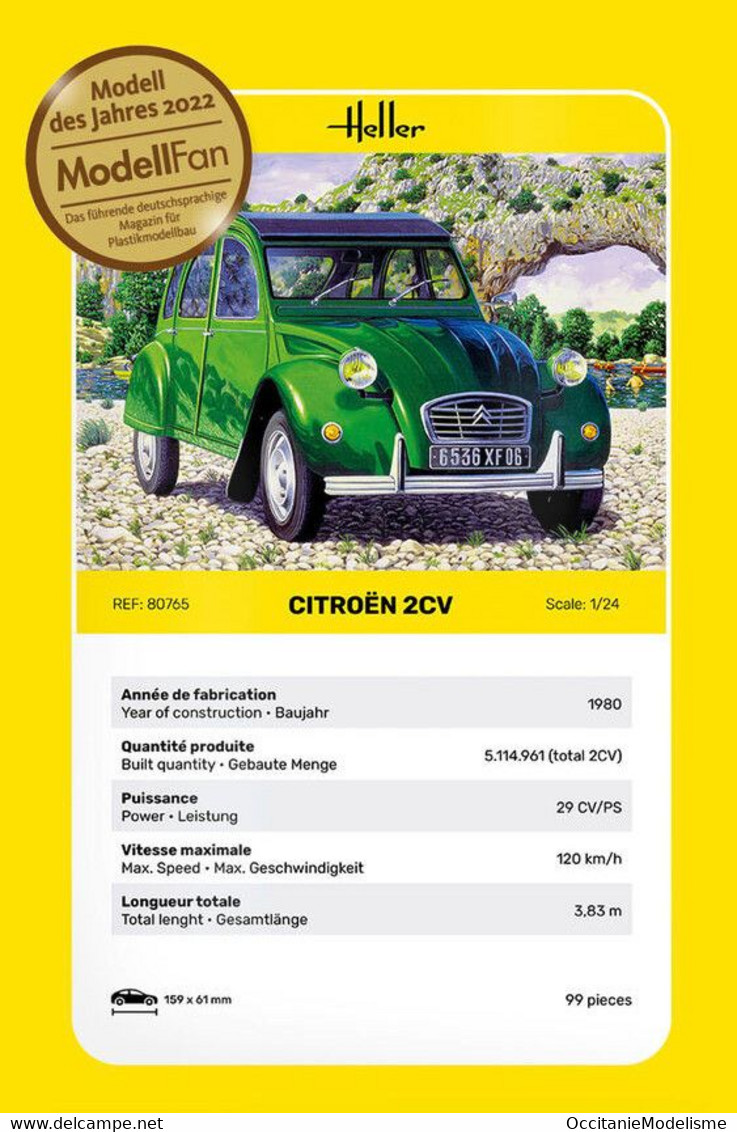 Heller - CITROEN 2CV 1980 Maquette Kit Plastique Réf. 80765 NBO Neuf 1/24 - Auto's