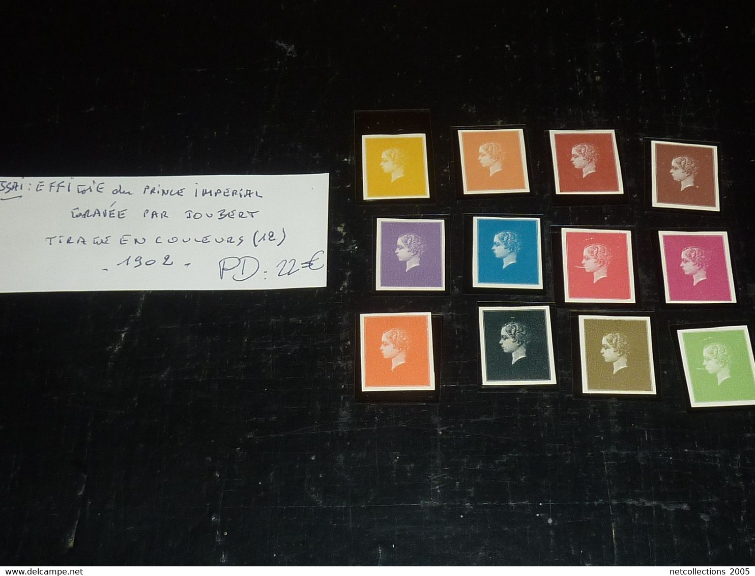 TIMBRE POSTE DE FRANCE - ESSAI EFFIGIE DU PRINCE IMPERIAL GRAVEE PAR JOUBERT SERIE DE 12 TIMBRES AVEC CHARNIERES (C.V) - Color Proofs 1900-1944