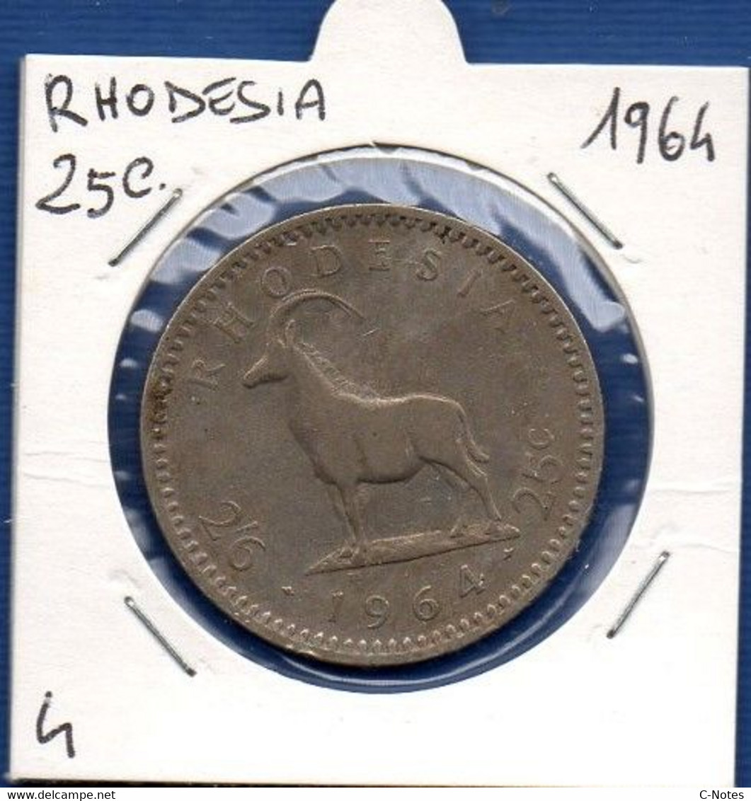 RHODESIA - 25 Cents 1964  -  See Photos - Km 4 - Rhodesia