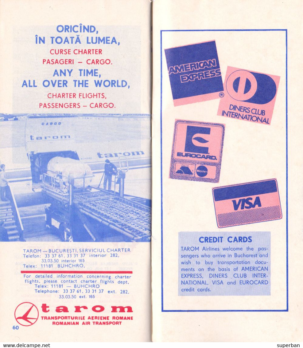 AVIATION CIVILE : TAROM / ROMANIAN AIR TRANSPORT - ORAR / FLUGPLAN / TIMETABLE : 25 MAR - 27 OCT 1984 - RRR !!! (ak857)