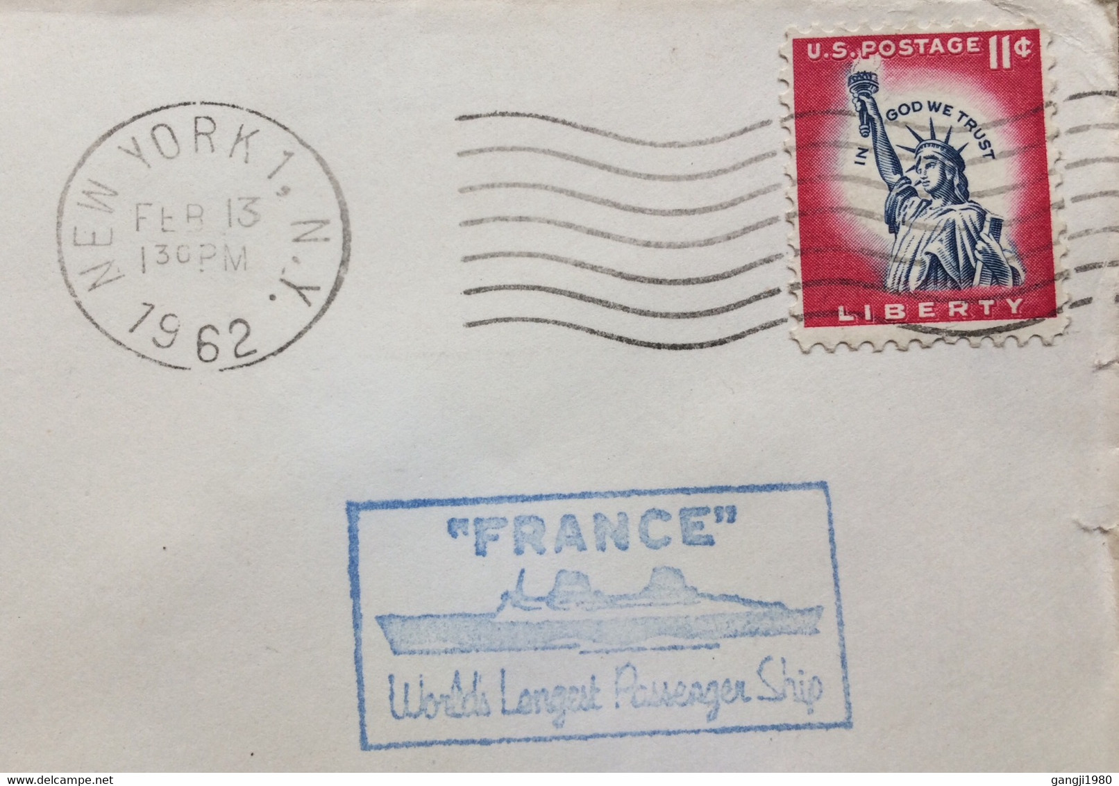 USA -FRANCE -1962, USED COVER, PICTURE CACHET,  ”FRANCE” WORLD LARGEST SHIP,MAIDEN VOYAGE, LE HAVRE PAQUEBOTS ! MAIDEN V - Briefe U. Dokumente