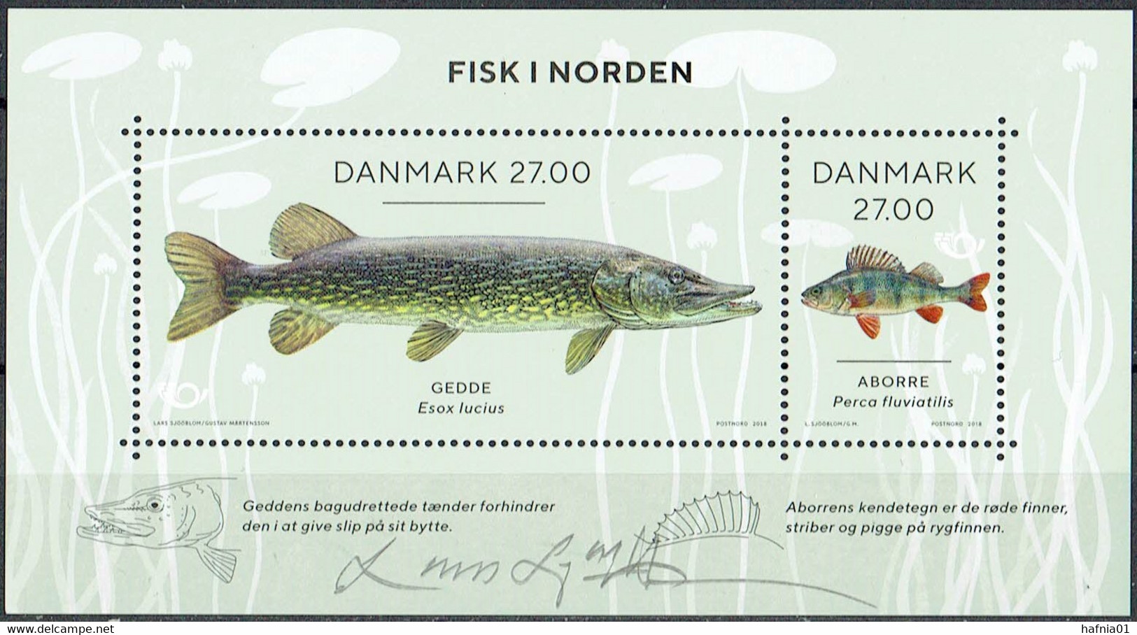 Lars Sjööblom. Denmark 2018. NORDEN:  Nordic Fish. Michel Bl.71. MNH. Signed. - Blocs-feuillets