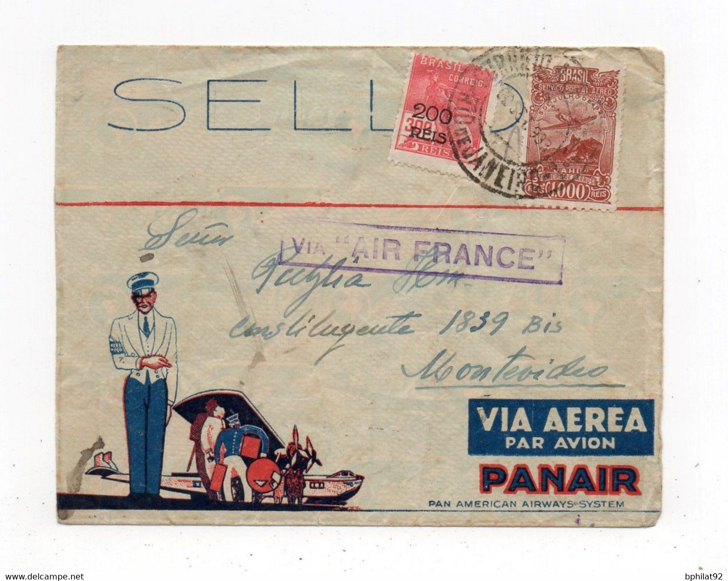 !!! BRESIL, LETTRE PAR AVION DE RIO DE JANEIRO POUR MONTEVIDEO DE 1933 PAR AIR FRANCE - Posta Aerea