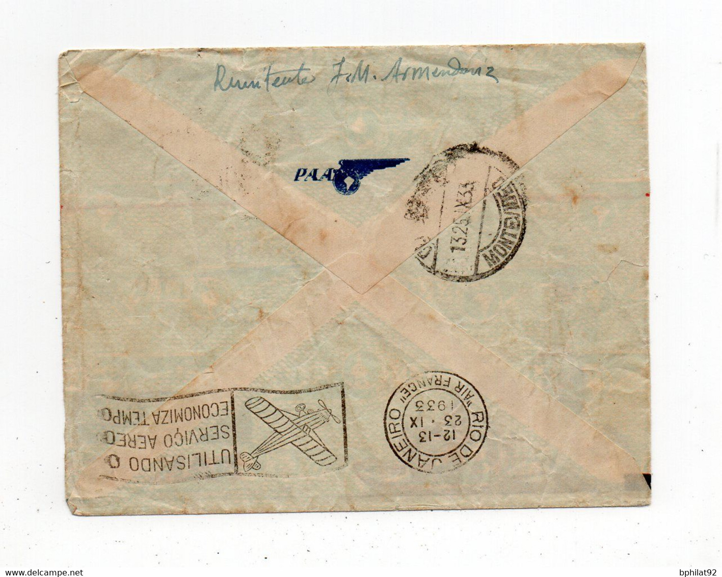 !!! BRESIL, LETTRE PAR AVION DE RIO DE JANEIRO POUR MONTEVIDEO DE 1933 PAR AIR FRANCE - Posta Aerea