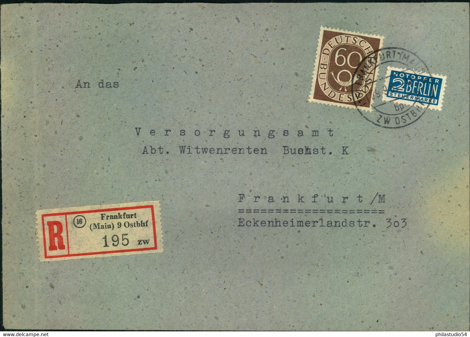 1954, 60 Pfg. Posthorn Sehr Spät Verwendeztauf Ortseinschreiben "FRANKFURT (MAIN) 9 Ostbhf 29:9:42 - Other & Unclassified