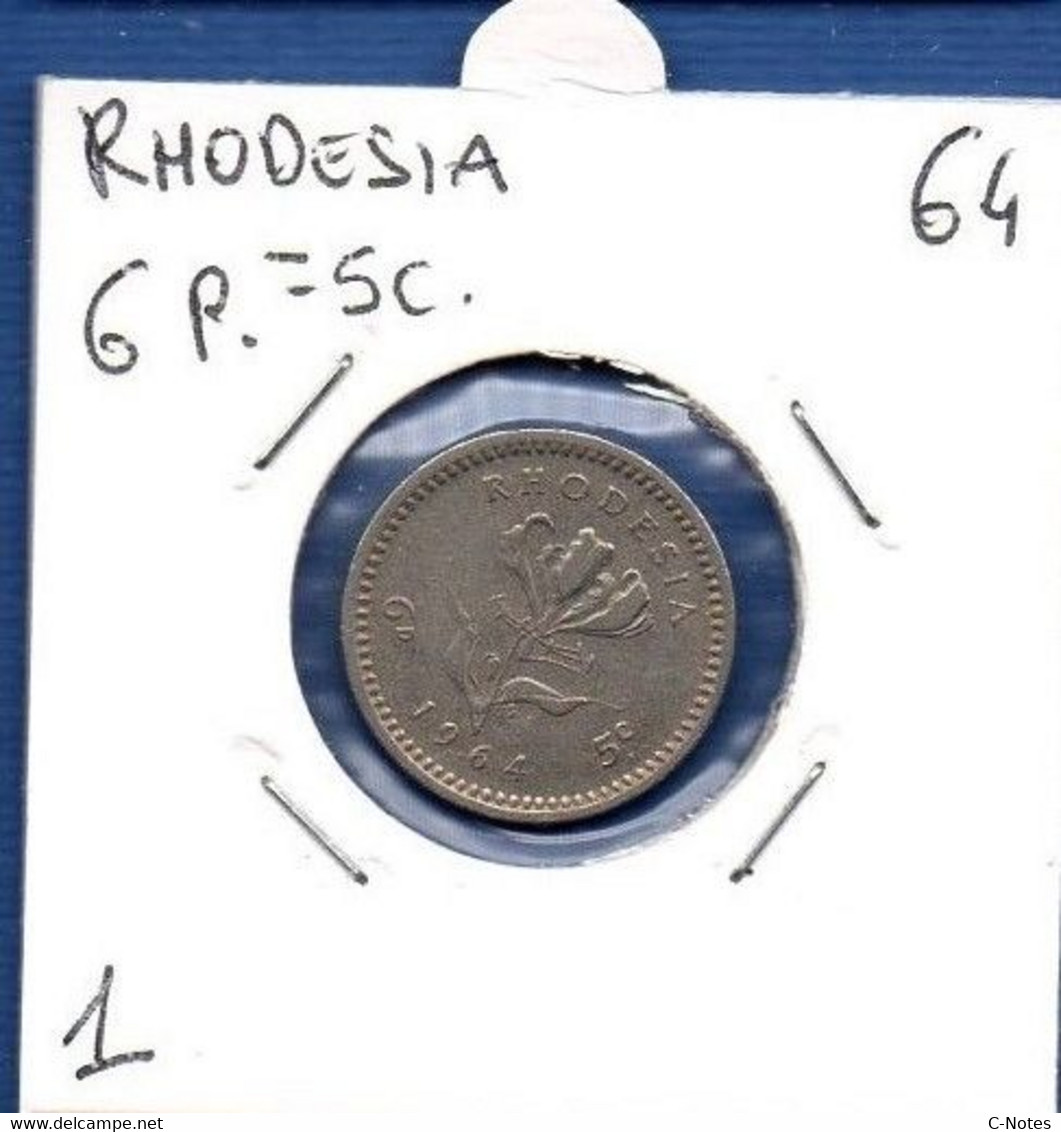 RHODESIA - 6 Pence / 5 Cents 1964  -  See Photos - Km 1 - Rhodesien