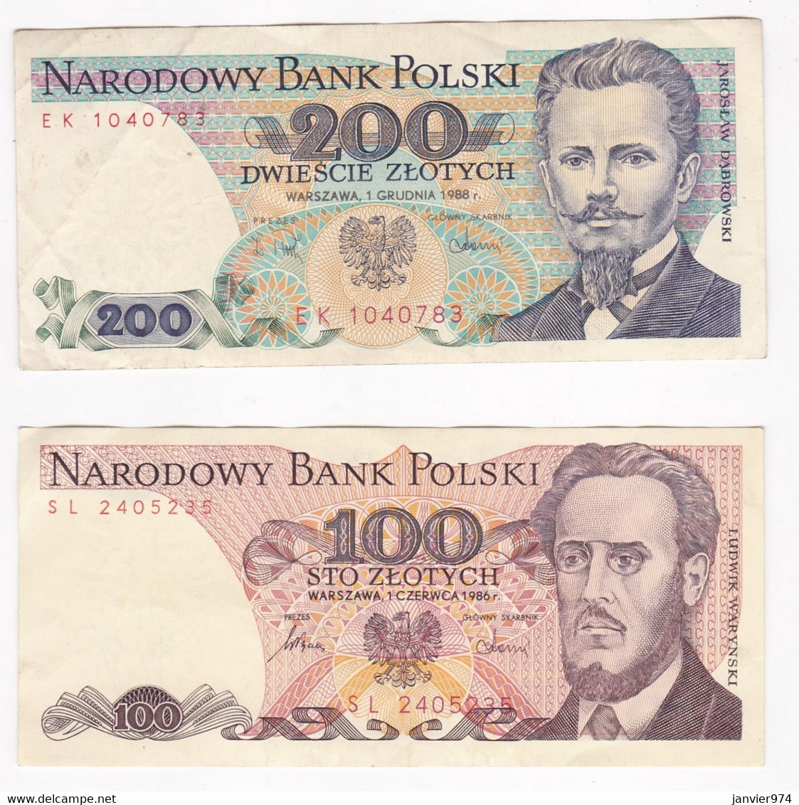 Pologne 2 Billets , 100 Zlotych 1986 Et 200 Zlotych 1988 - Poland