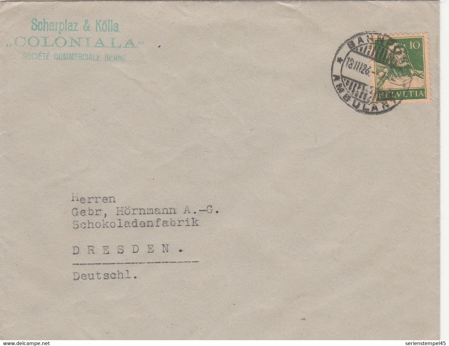 Schweiz Brief Mit BAHNPOST - AMBULANT 1926 Zug 7 Von Bern Nach Dresden - Railway