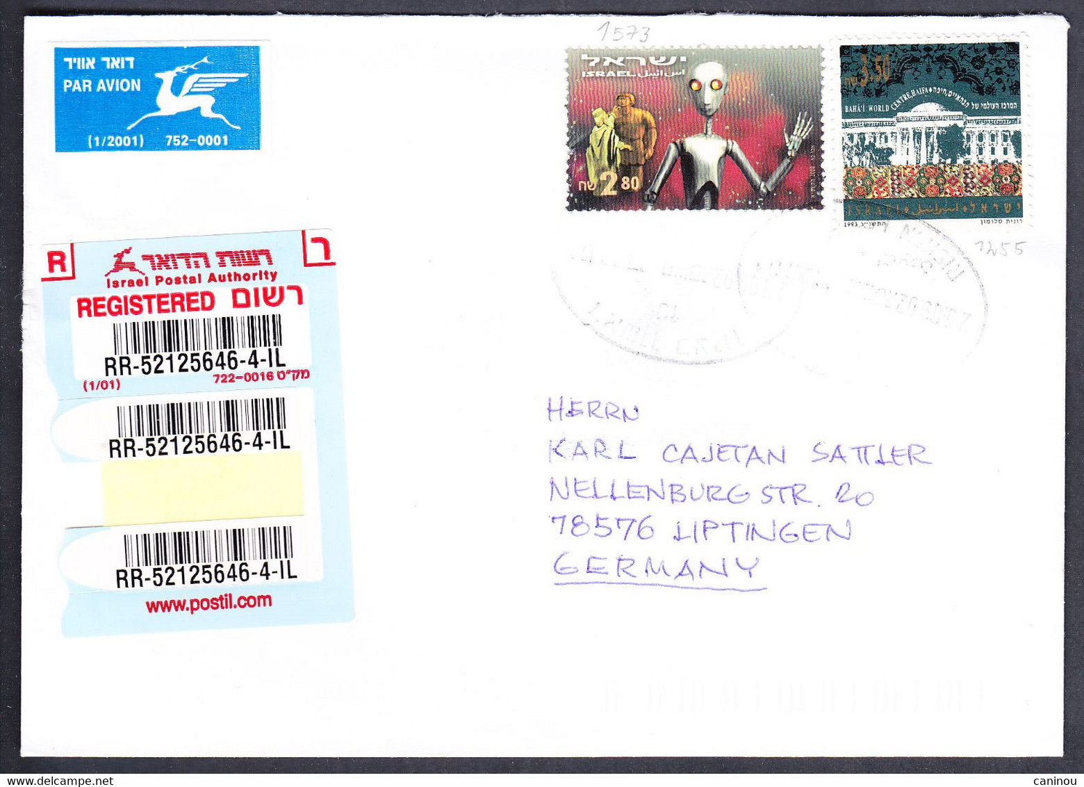 ISRAEL AERIEN RECOMMANDE AFFRANCHISSEMENT MULTIPLE 2001 - Storia Postale