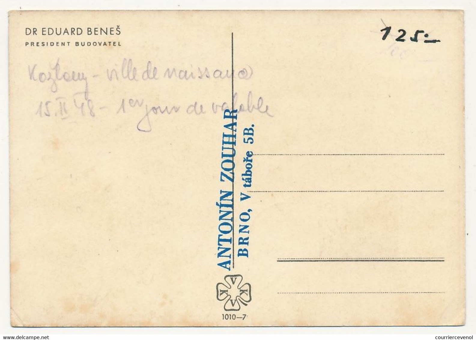 TCHECOSLOVAQUIE - Carte Maximum - Dr Eduard Benes, Président De La République. 1948 - Lettres & Documents