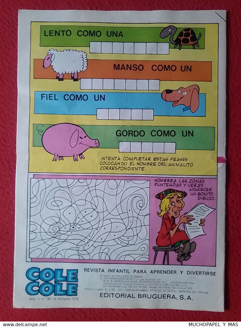 ANTIGUA REVISTA INFANTIL COMIC TEBEO COLE COLE GABY FOFO MILIKI Y FOFITO Nº 38 OCT. 1976 BRUGUERA LOS PAYASOS DE LA TELE - Cómics Antiguos