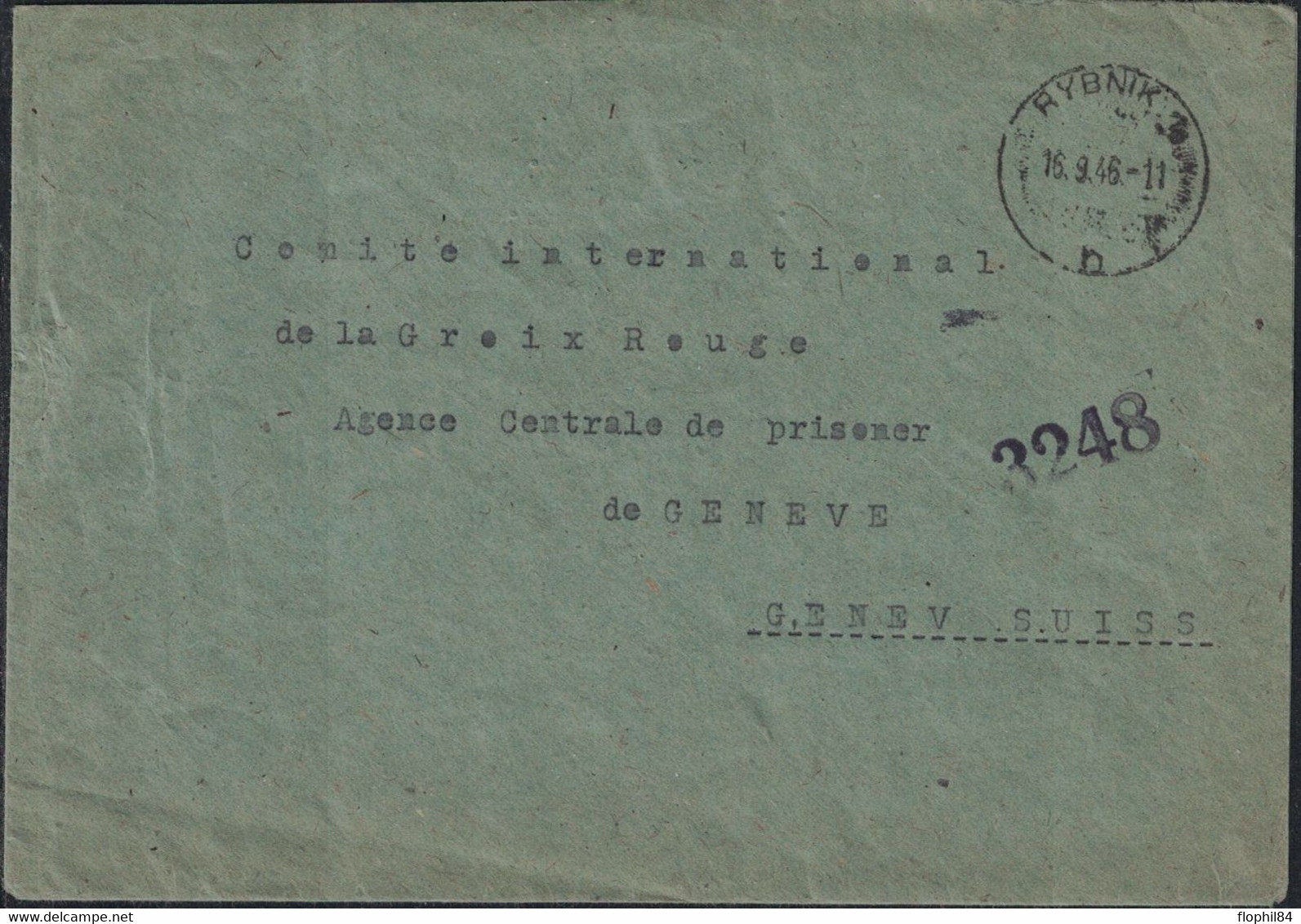 POLOGNE - LETTRE DE RYBNIK LE 16-9-1946 POUR LA CROIX ROUGE AGENCE DES PRISONNIERS DE GENEVE - SUISSE - AFFRANCHISSEMENT - Storia Postale