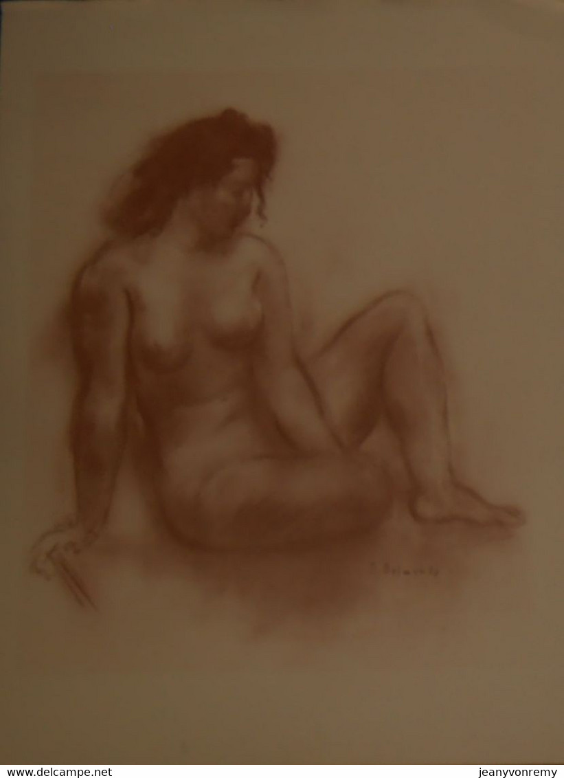 Dessin De Nu. Belle Reproduction De 1946. Femme Assise. Sanguine. Belmondo. - Dessins