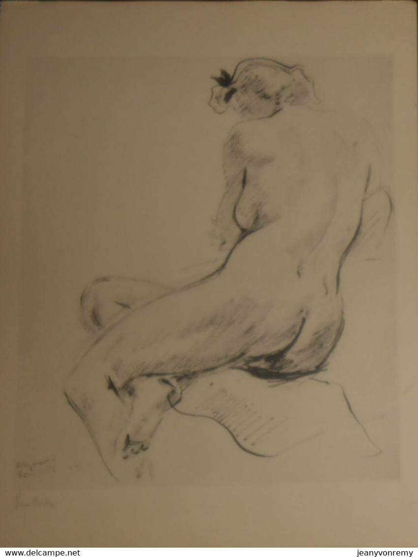 Dessin De Nu. Belle Reproduction De 1946. Femme Assise De Dos. Feuillatre. - Dessins