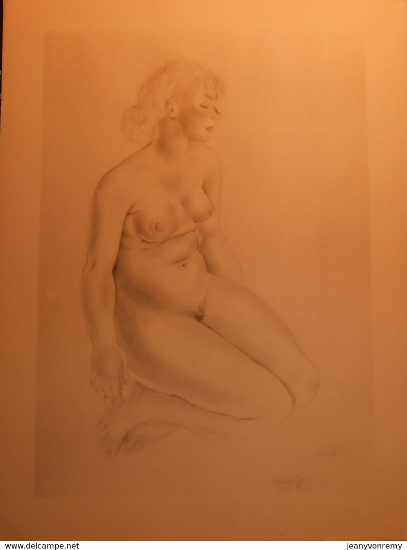 Dessin De Nu. Belle Reproduction De 1946. Femme Accroupie. Mariette Lydis. - Dessins