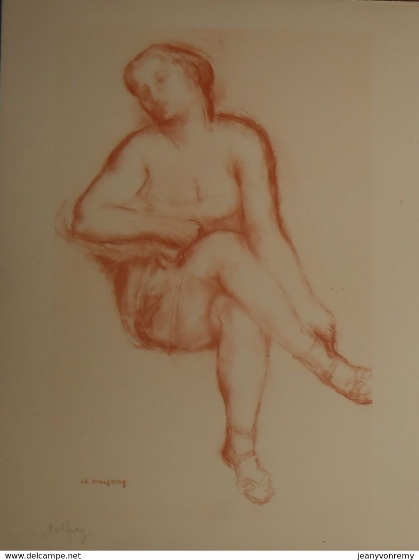 Dessin De Nu. Belle Reproduction De 1946. Femme Assise De Face. Sanguine. Malfray. - Dessins