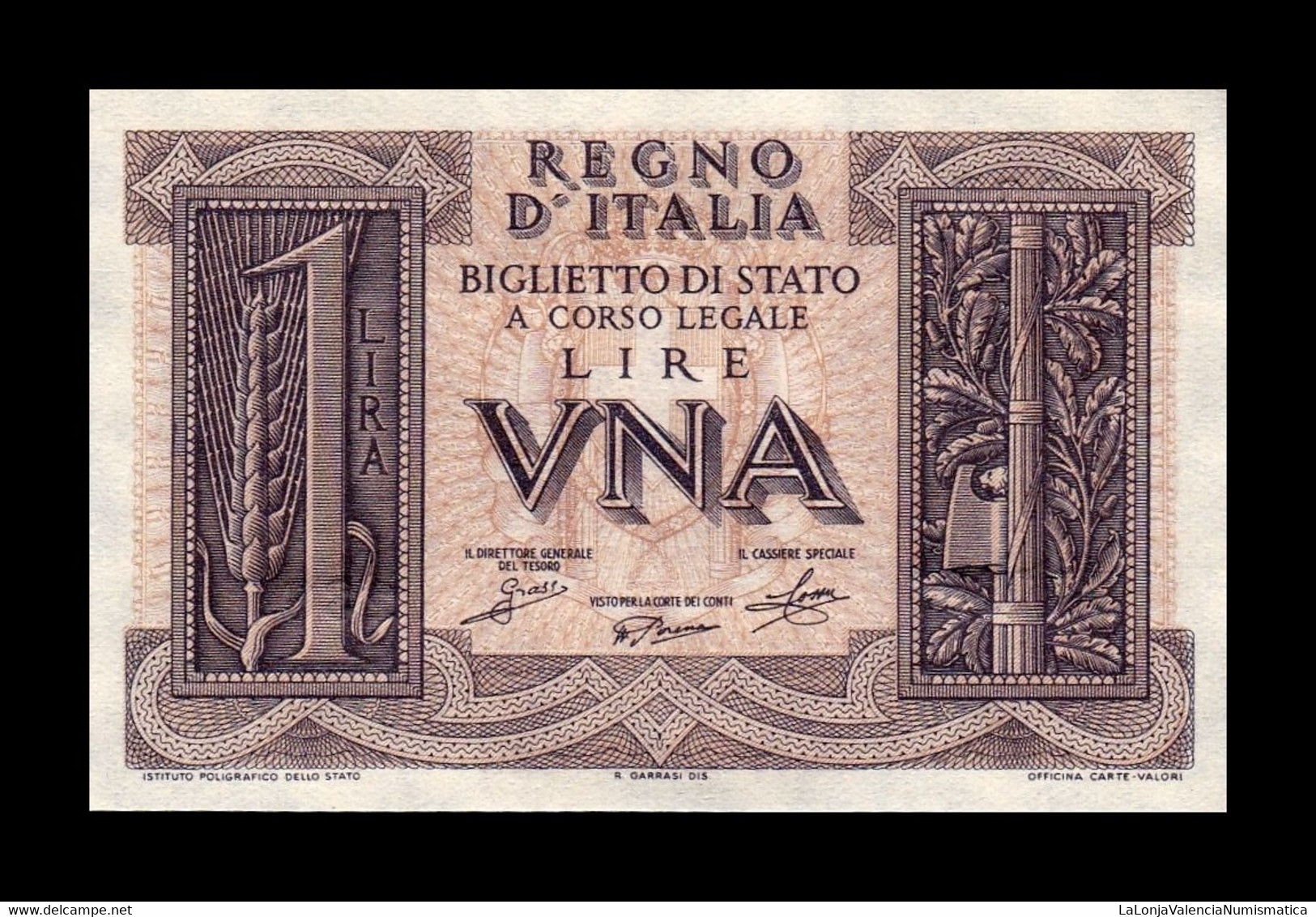 Italia Italy 1 Lire 1939 Pick 26 SC UNC - Autres & Non Classés